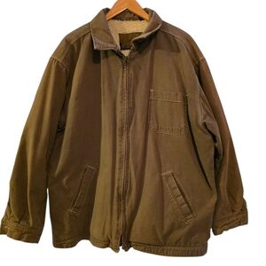 Bullhead Brown Canvas Zip-Up Field Jacket with Sherpa Lining